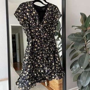 Bardot floral black wrap dress